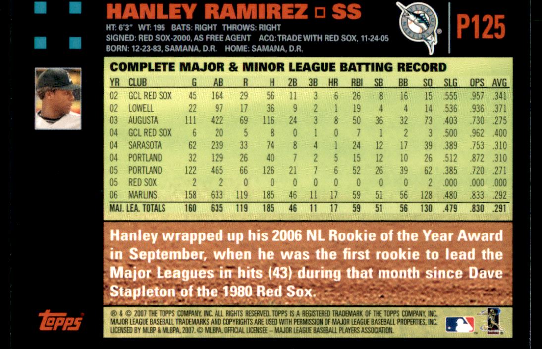 2007 Pepsi #P125 Hanley Ramirez back image