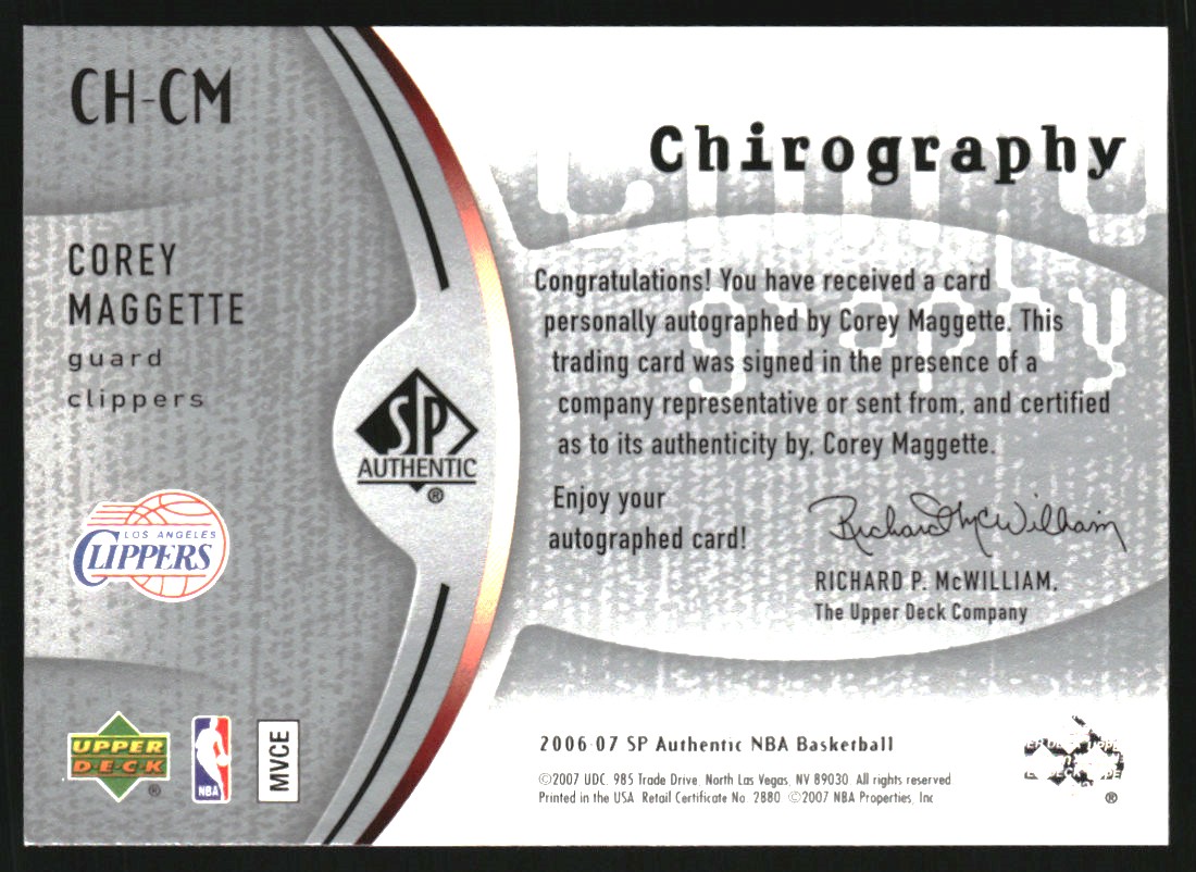 2006-07 SP Authentic Chirography #CM Corey Maggette back image