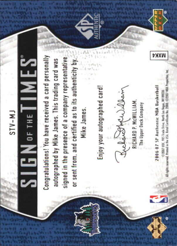 2006-07 SP Authentic Sign of the Times Veterans #MJ Mike James back image