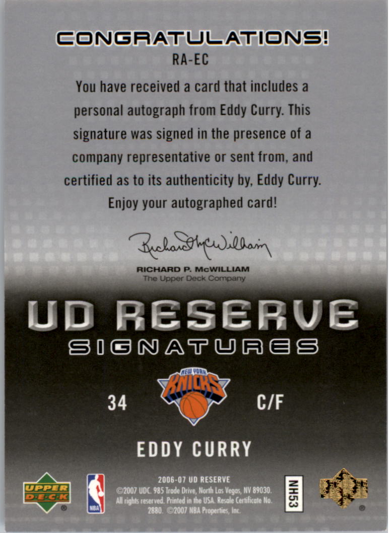 2006-07 UD Reserve Signatures #EC Eddy Curry back image