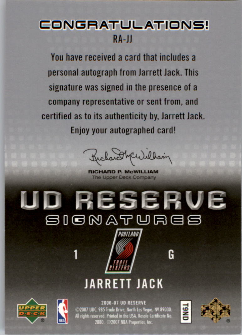 2006-07 UD Reserve Signatures #JJ Jarrett Jack back image