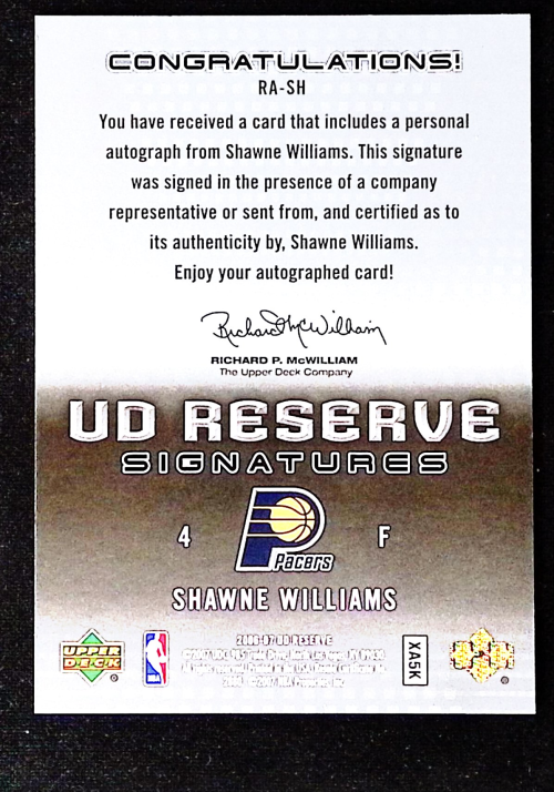 2006-07 UD Reserve Signatures #SH Shawne Williams back image