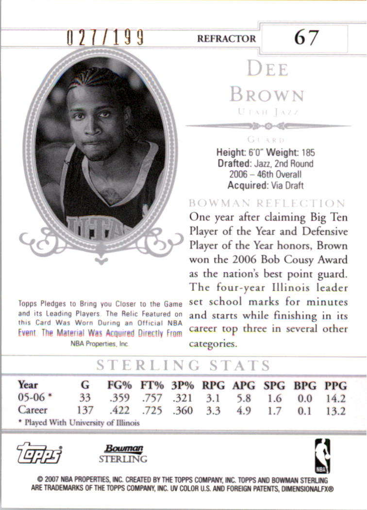 2006-07 Bowman Sterling Refractors #67 Dee Brown JSY back image