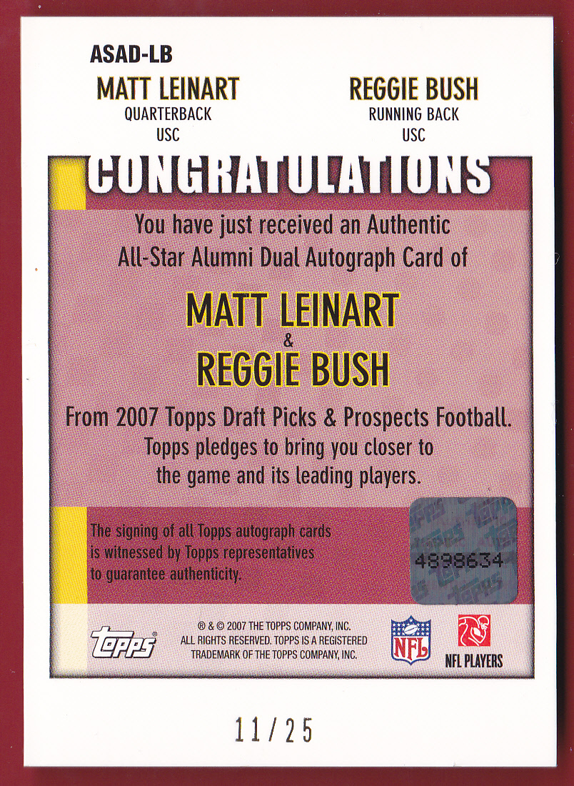 2007 Topps DPP All-Star Alumni Auto Dual Matt Leinart 