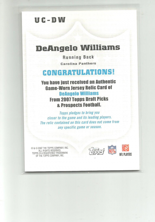 2007 Topps Draft Picks And Prospects Upperclassmen Jersey #DW DeAngelo Williams B back image