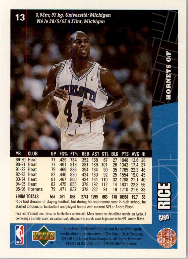 1996-97 Collector's Choice International French #13 Glen Rice back image