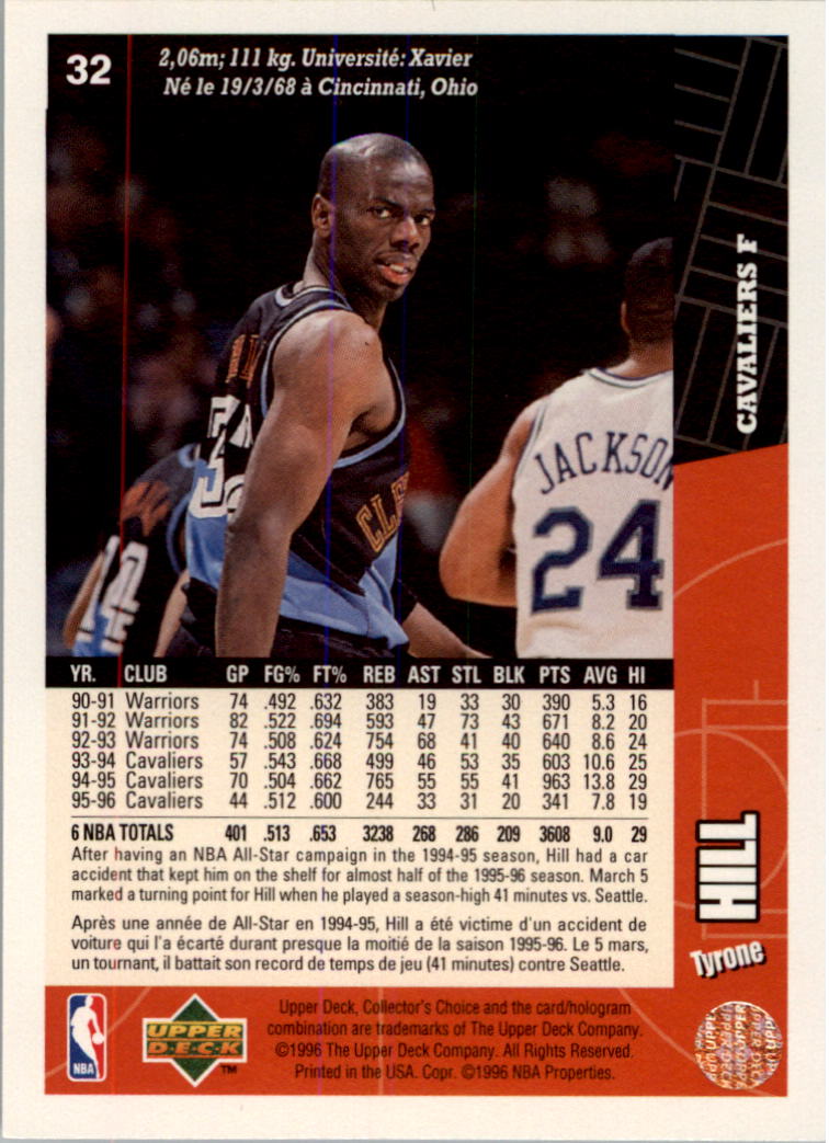 1996-97 Collector's Choice International French #32 Tyrone Hill back image