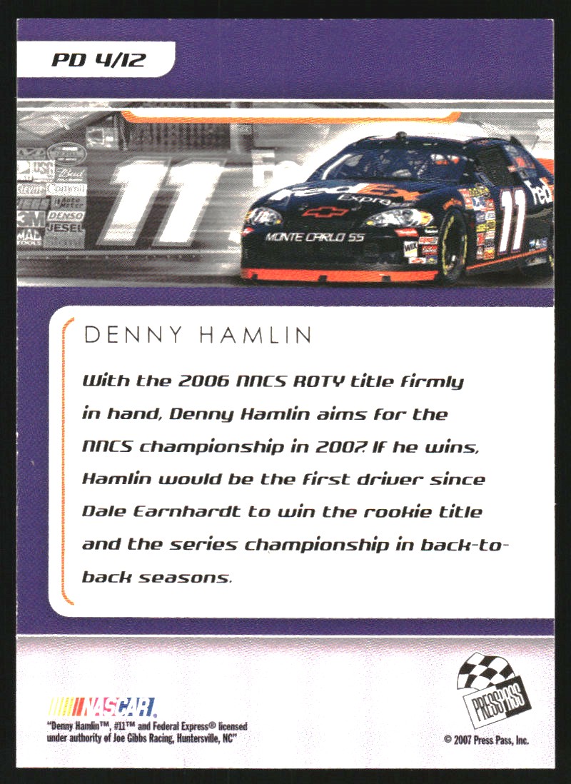 2007 Press Pass Premium Performance Driven Red #PD4 Denny Hamlin back image