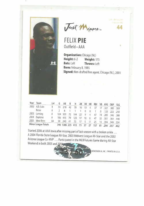 2006 Just Limited Autographs Gold #44 Felix Pie back image