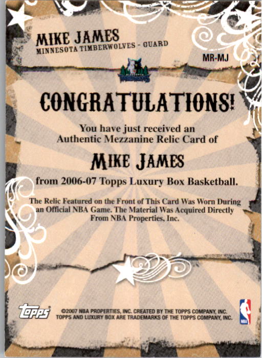2006-07 Topps Luxury Box Mezzanine Relics Blue #MJ Mike James back image