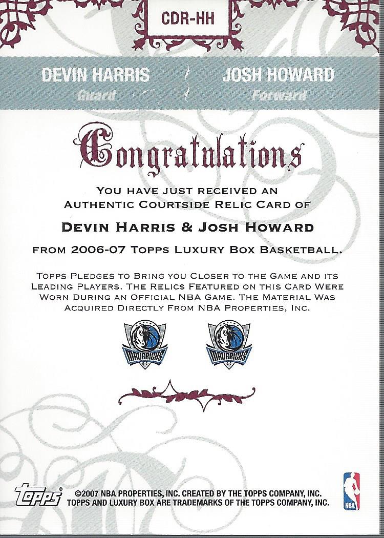 2006-07 Topps Luxury Box Courtside Relics Dual #HH Devin Harris/Josh Howard back image