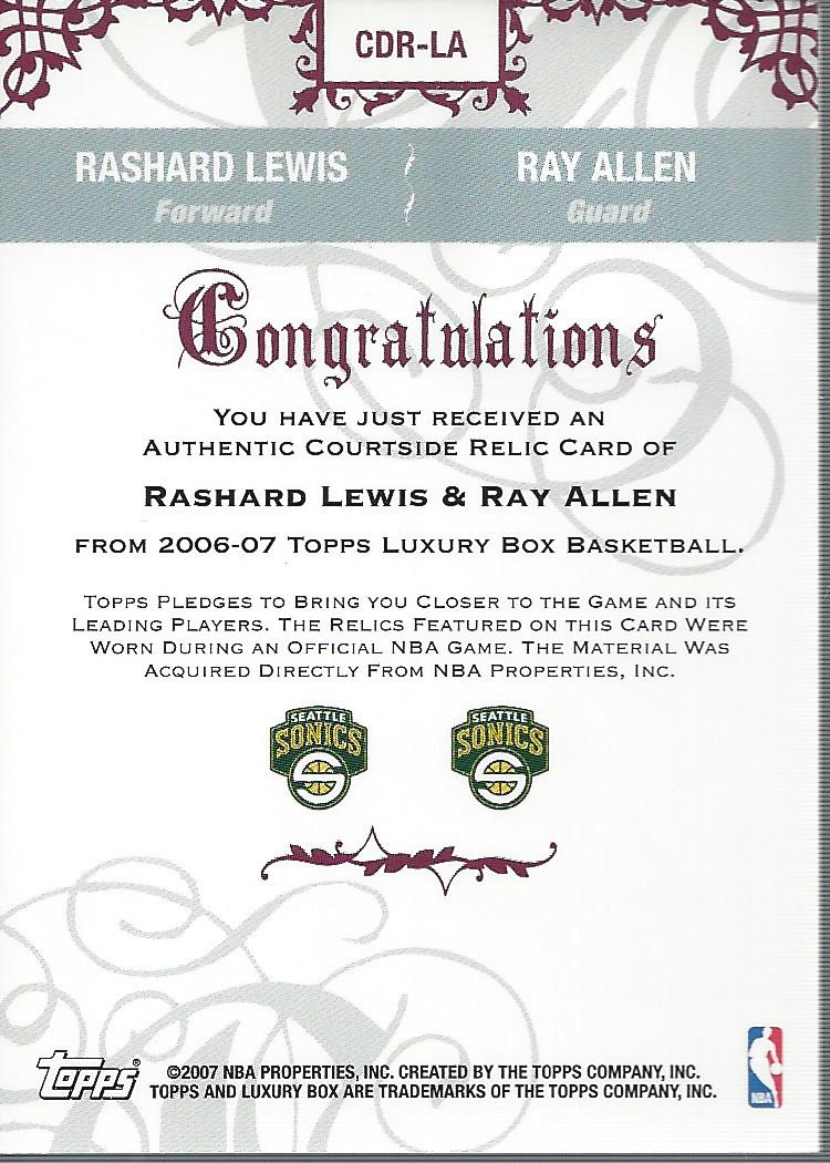 2006-07 Topps Luxury Box Courtside Relics Dual #LA Rashard Lewis/Ray Allen back image