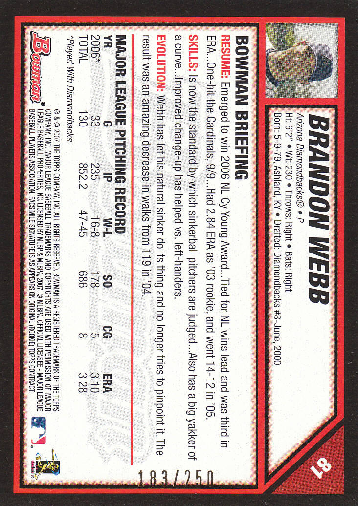 2007 Bowman Baseball "Main Set Orange" Parallel Cards - Picture 9 of 15