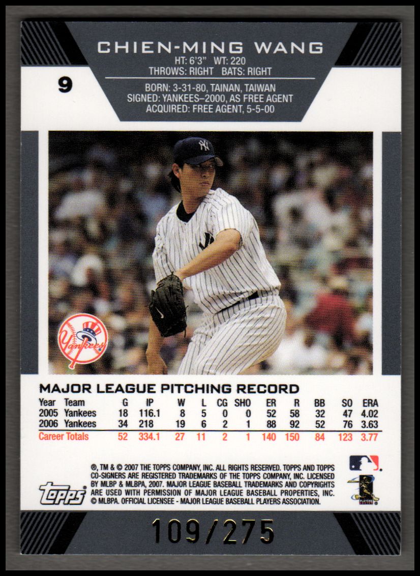2007 Topps Co-Signers Bronze #9B Chien-Ming Wang w/Mike Mussina back image