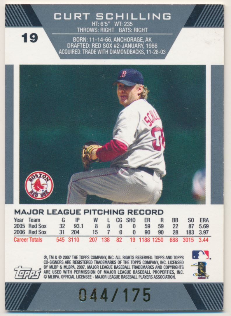 2007 Topps Co-Signers Silver Bronze #19B Curt Schilling w/Johnathan Papelbon back image