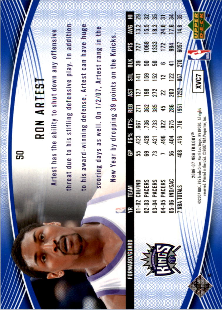 2006-07 Upper Deck Trilogy Blue #50 Ron Artest back image