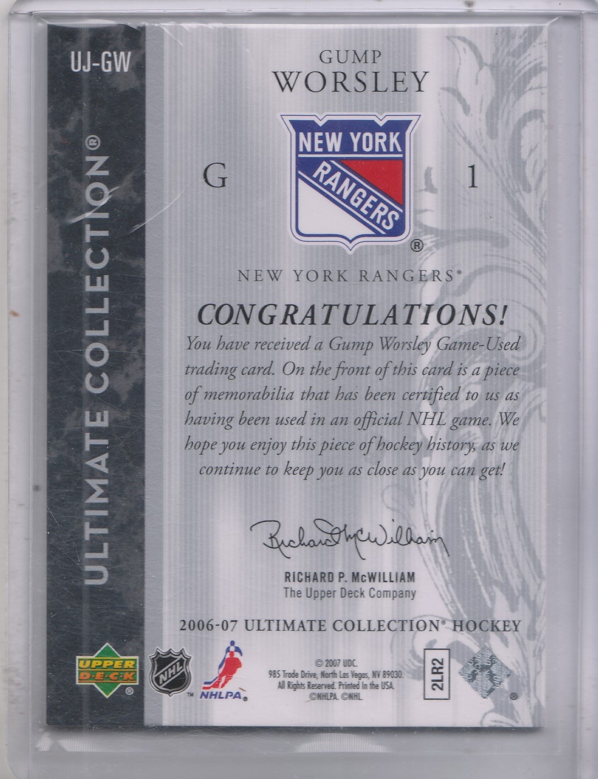2006-07 Ultimate Collection Jerseys #UJGW Gump Worsley back image
