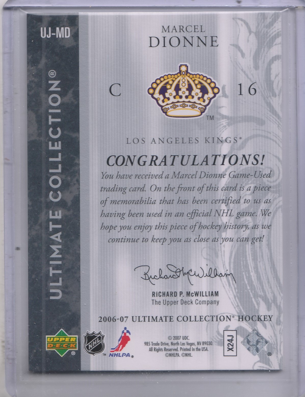 2006-07 Ultimate Collection Jerseys #UJMD Marcel Dionne back image