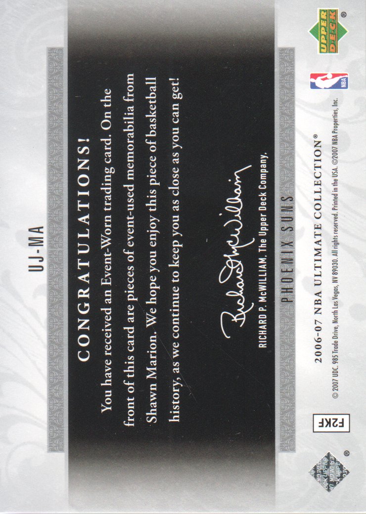 2006-07 Ultimate Collection Jerseys Triple #UJMA Shawn Marion back image
