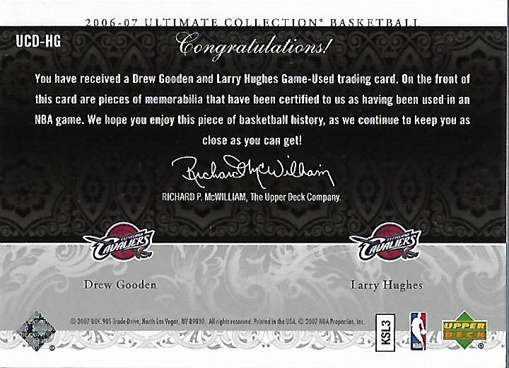 2006-07 Ultimate Collection Combos Jerseys Dual #HG Drew Gooden/Larry Hughes back image