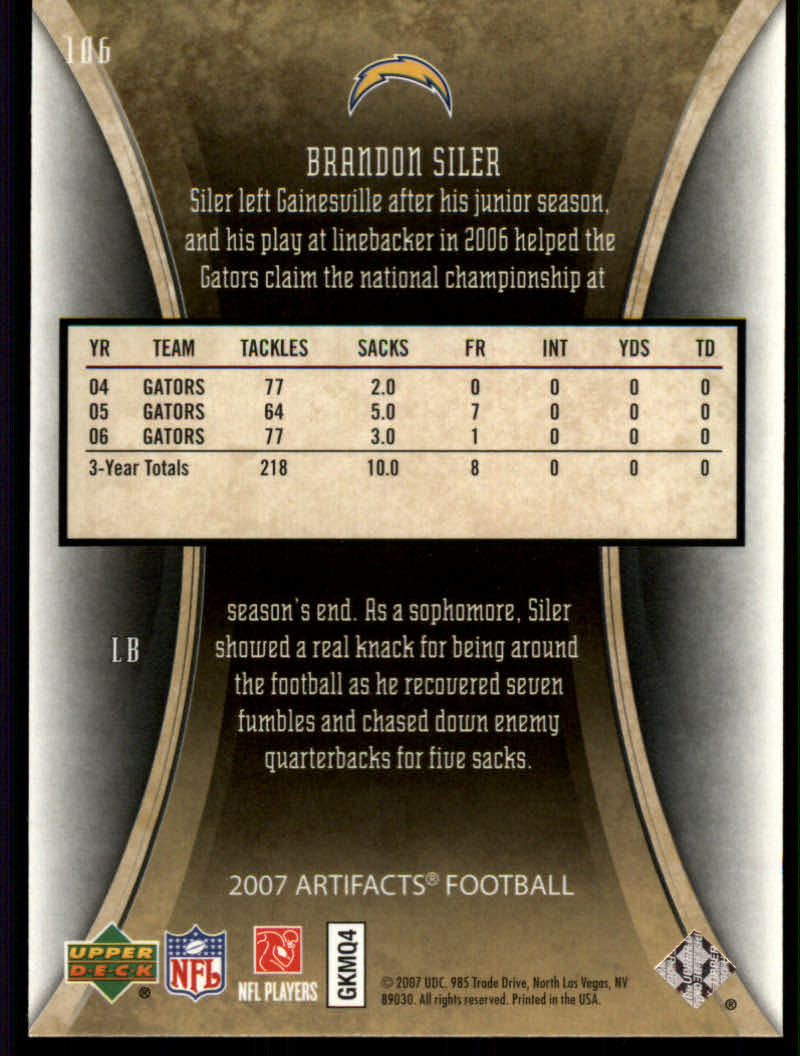 2007 Artifacts (Upper Deck) Football "Main Set" Cards #1 to #200 - Bild 211 von 319