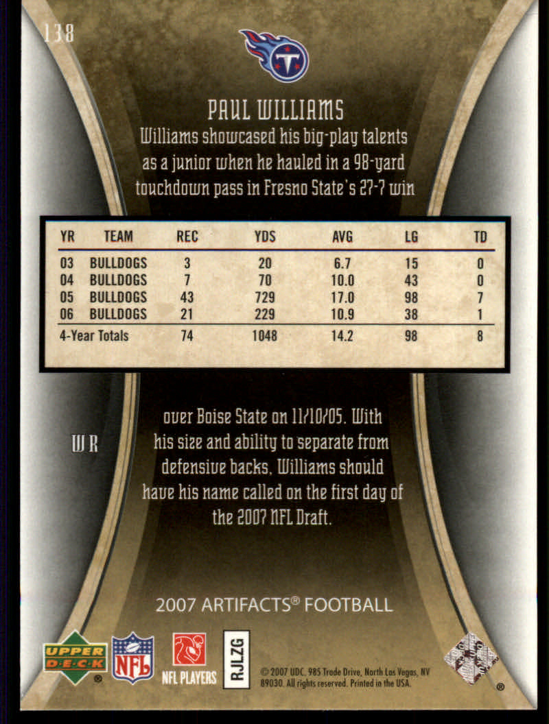 2007 Artifacts (Upper Deck) Football "Main Set" Cards #1 to #200 - Bild 243 von 319