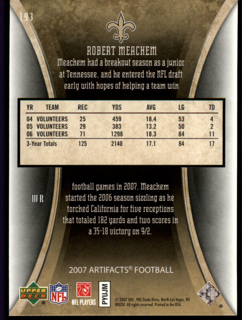 2007 Artifacts (Upper Deck) Football "Main Set" Cards #1 to #200 - Bild 311 von 319