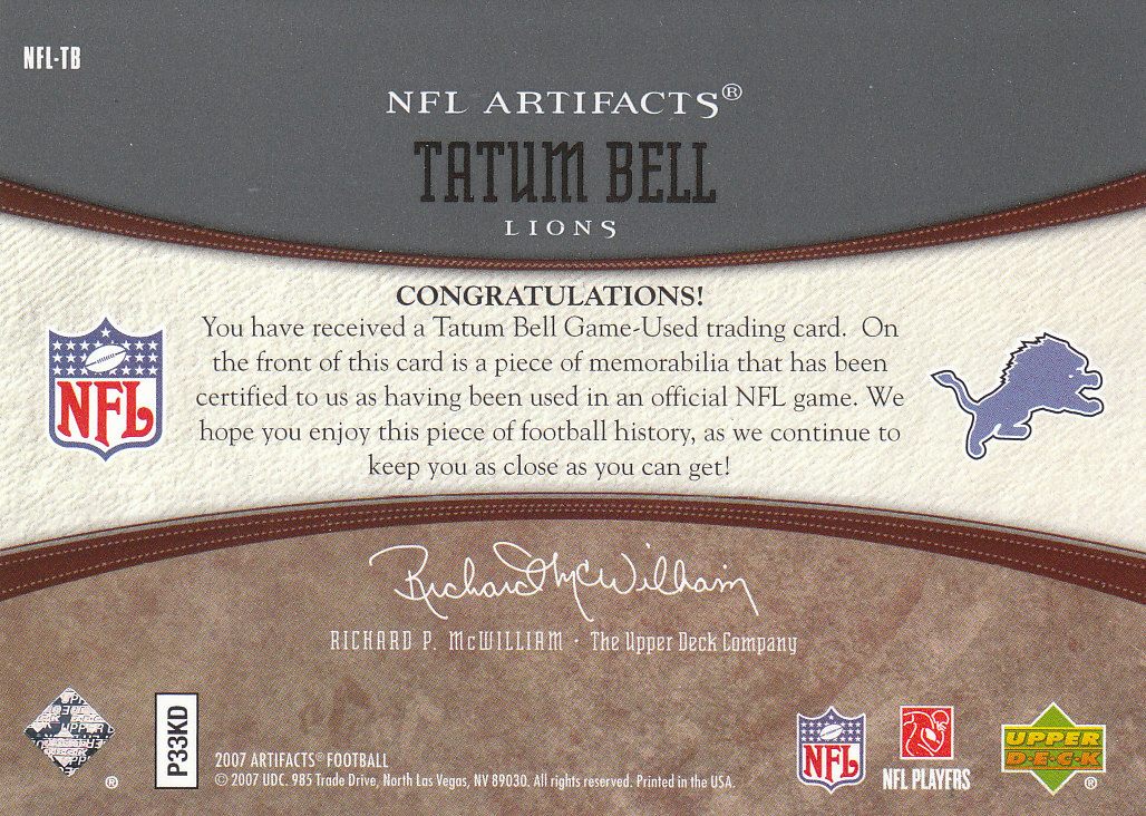 2007 Artifacts (Upper Deck) Football "Memorabilia" Insert Cards - Picture 11 of 19