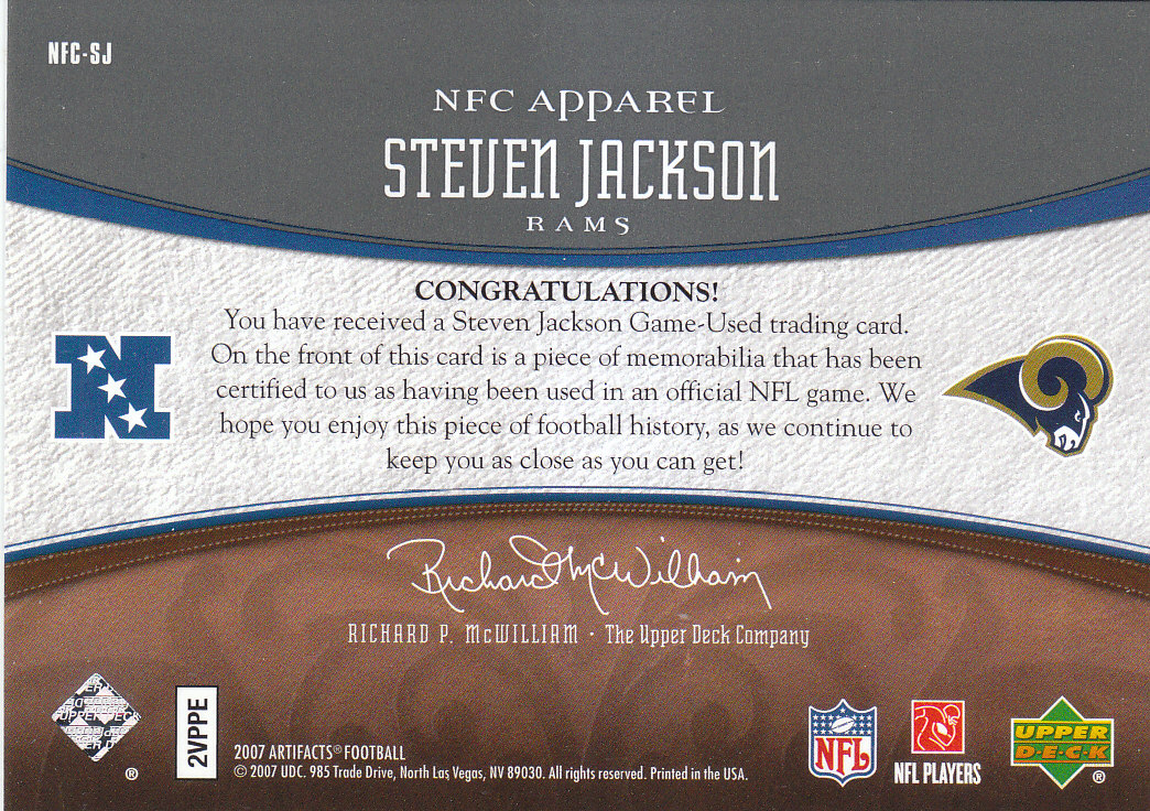 2007 Artifacts (Upper Deck) Football "Memorabilia" Insert Cards - Picture 3 of 19