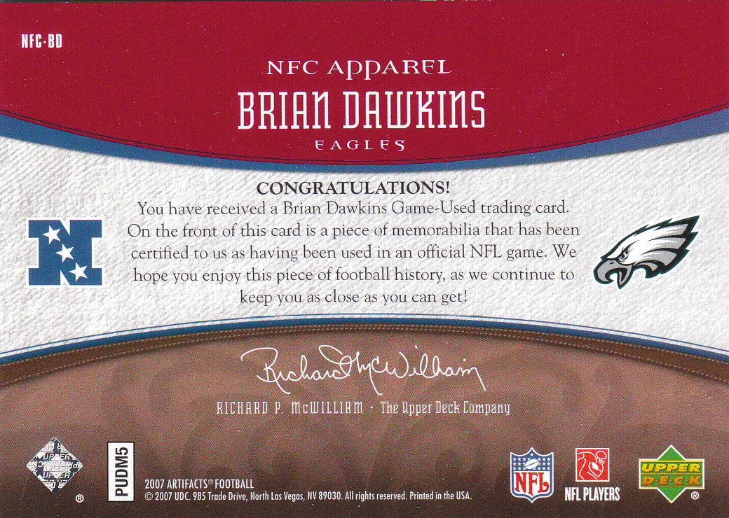 2007 Artifacts (Upper Deck) Football "Memorabilia" Insert Cards - Picture 5 of 19