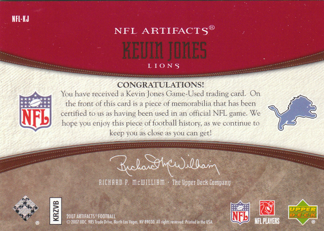 2007 Artifacts (Upper Deck) Football "Memorabilia" Insert Cards - Picture 7 of 19