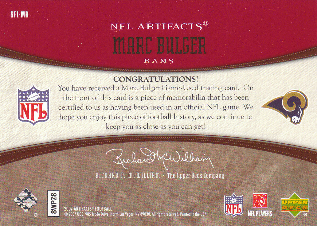 2007 Artifacts (Upper Deck) Football "Memorabilia" Insert Cards - Picture 9 of 19