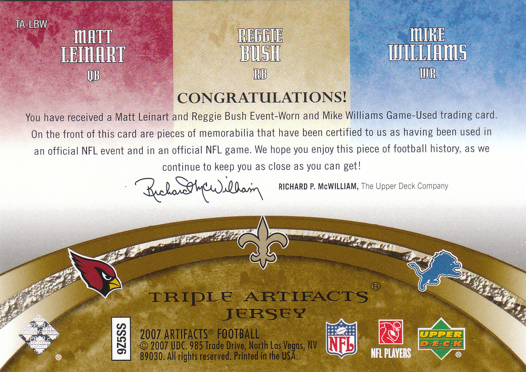 2007 Artifacts (Upper Deck) Football "Memorabilia" Insert Cards - Picture 13 of 19