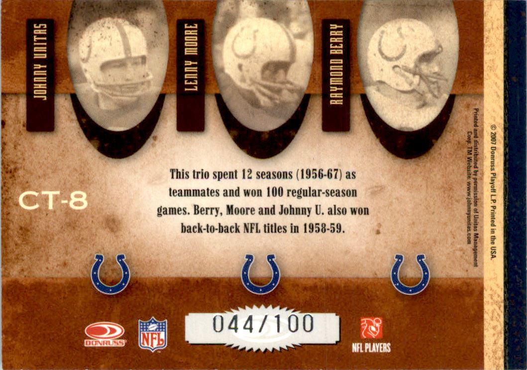 2007 Donruss Classics Classic Triples Silver #8 Johnny Unitas/Raymond Berry/Lenny Moore