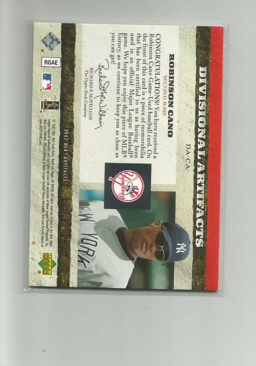 2007 Artifacts Divisional Artifacts Gold #CA Robinson Cano back image