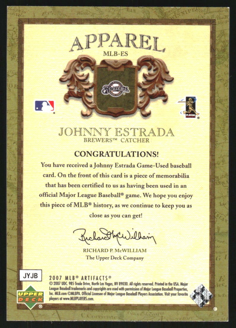 2007 Artifacts MLB Apparel Limited #ES Johnny Estrada back image