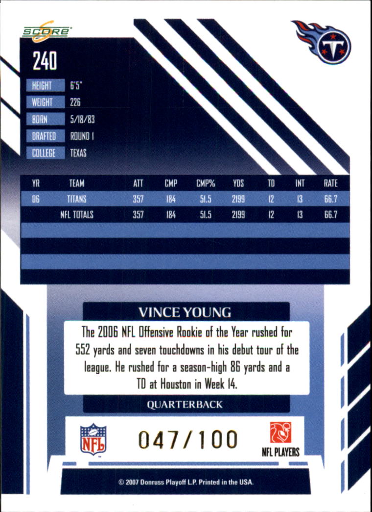2007 Select Scorecard #240 Vince Young back image