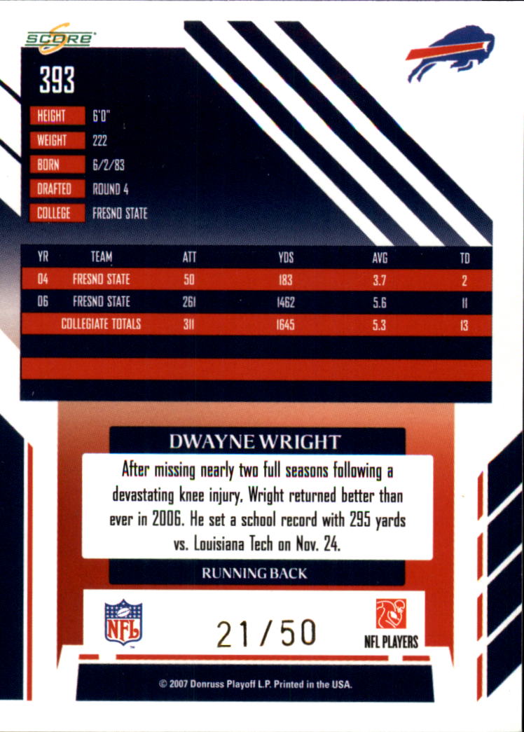 2007 Select Gold Zone #393 Dwayne Wright back image
