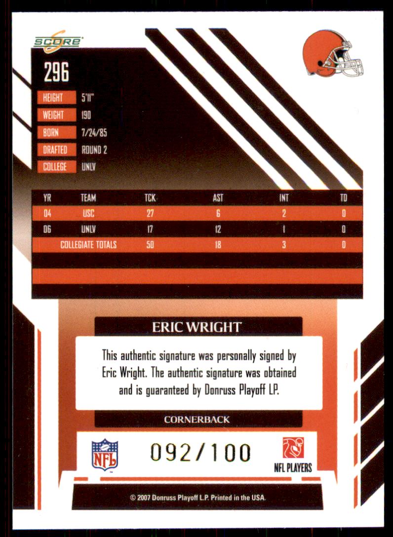 2007 Select Inscriptions #296 Eric Wright/100 EXCH back image