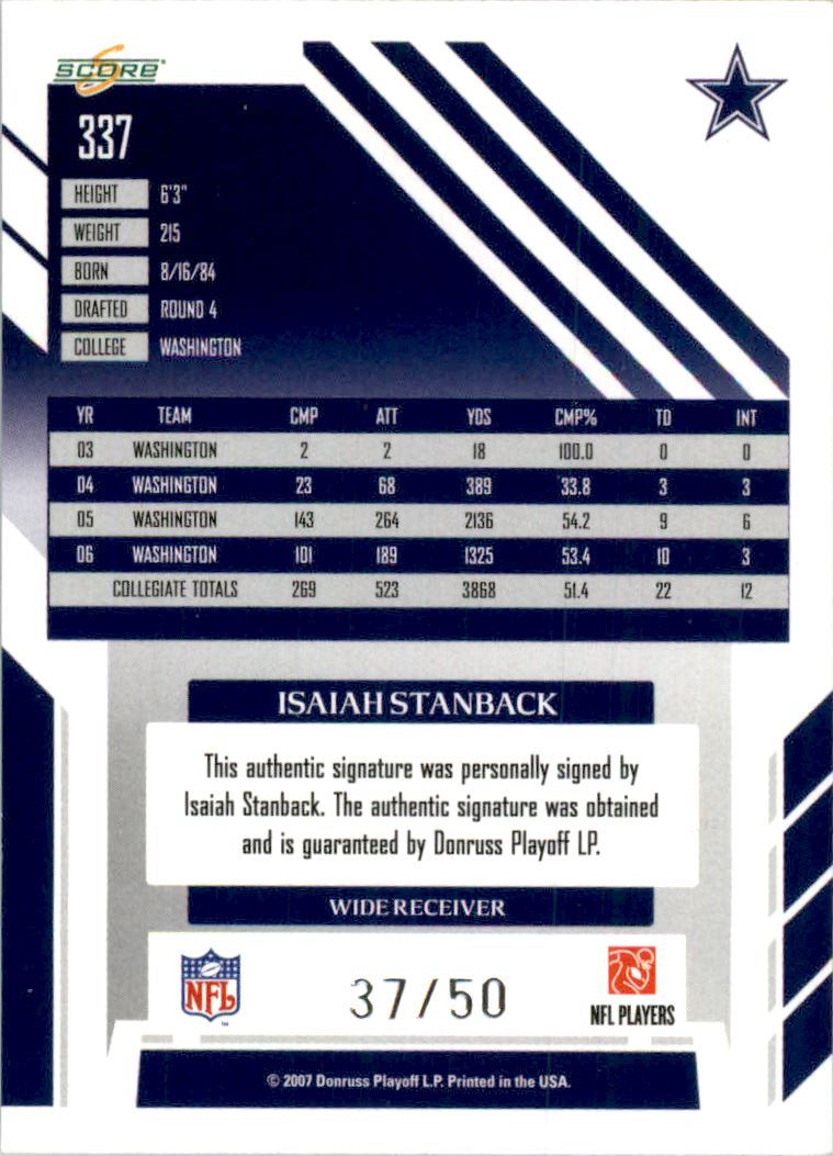 2007 Select Inscriptions #337 Isaiah Stanback/50 back image