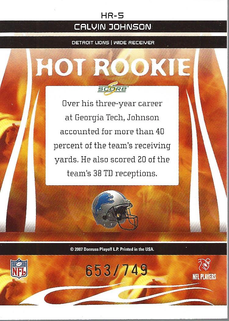 2007 Select Hot Rookies #5 Calvin Johnson back image