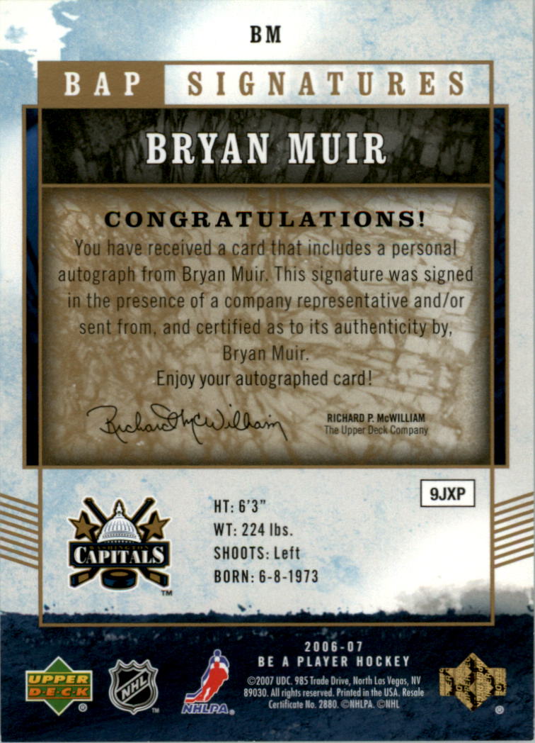 2006-07 Be A Player Signatures #BM Bryan Muir back image