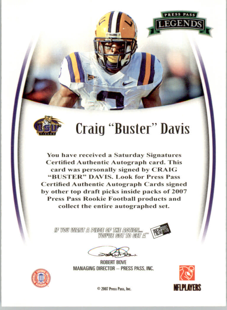 2007 Press Pass Legends Autographs #22 Craig Buster Davis back image