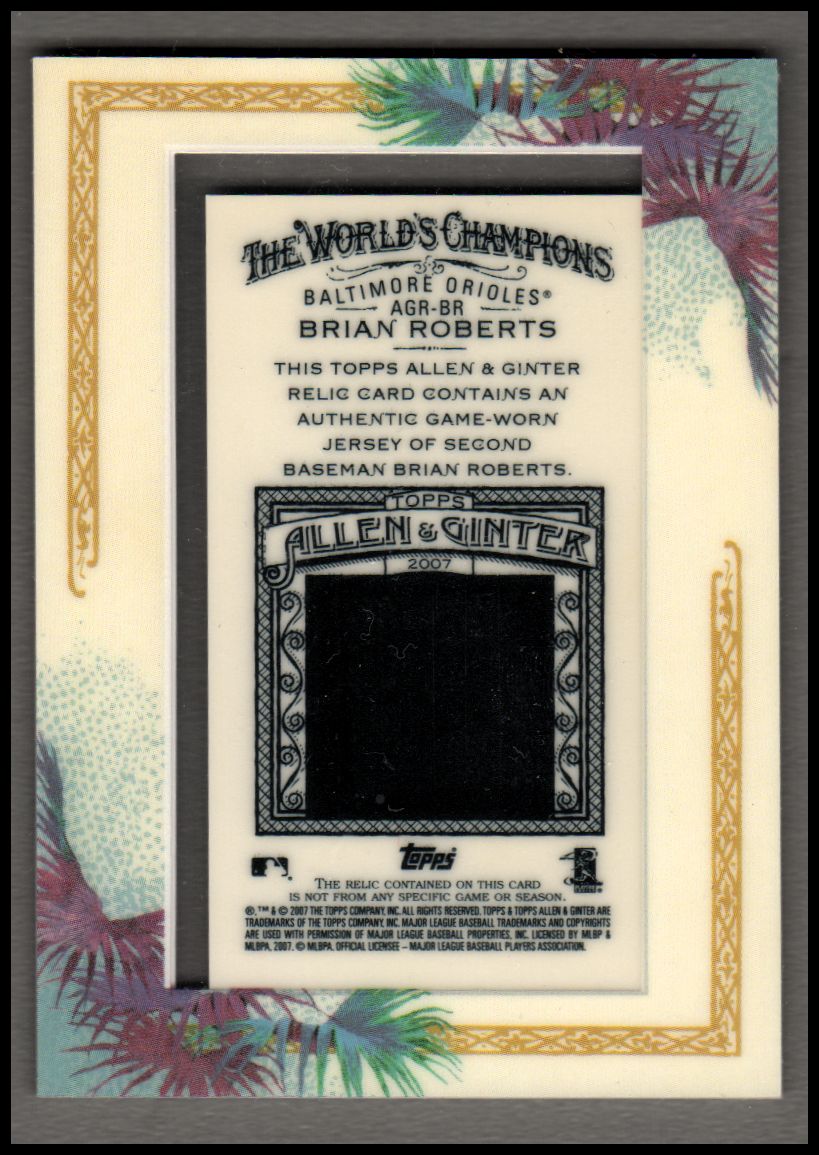 2007 Topps Allen and Ginter Relics #BR Brian Roberts J back image
