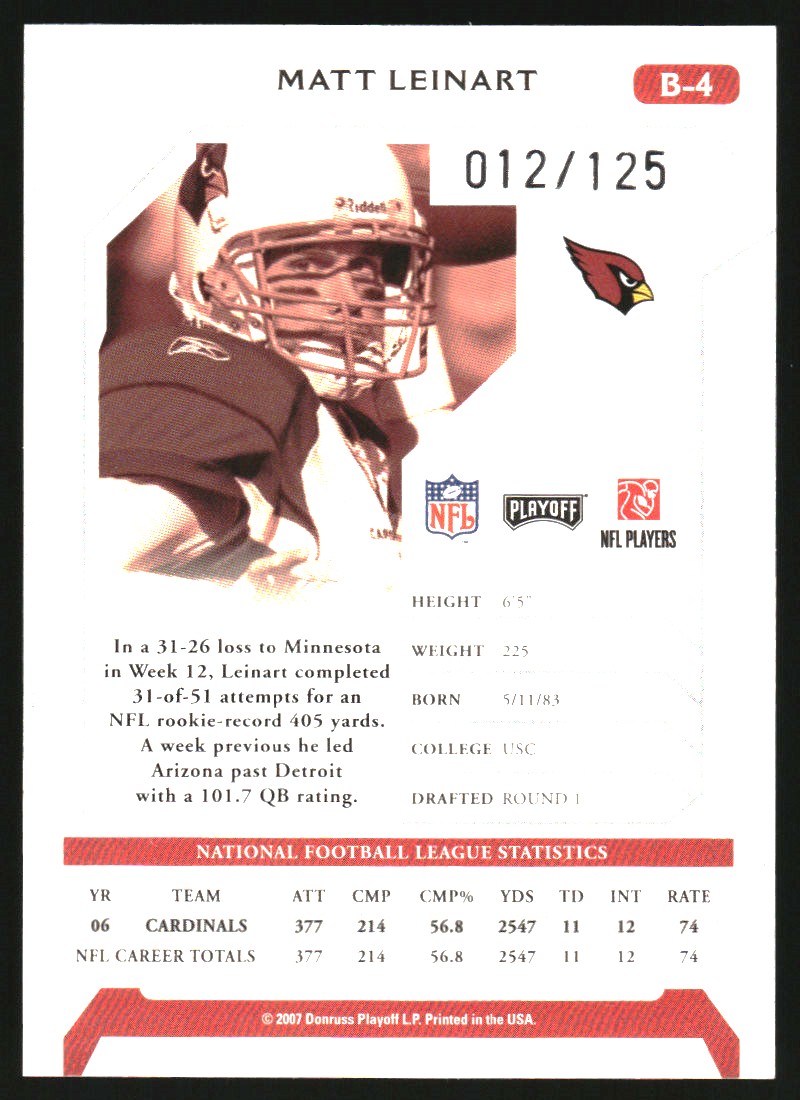 2007 Playoffs NFL Playoffs Preview Bonus Green #B4 Matt Leinart
