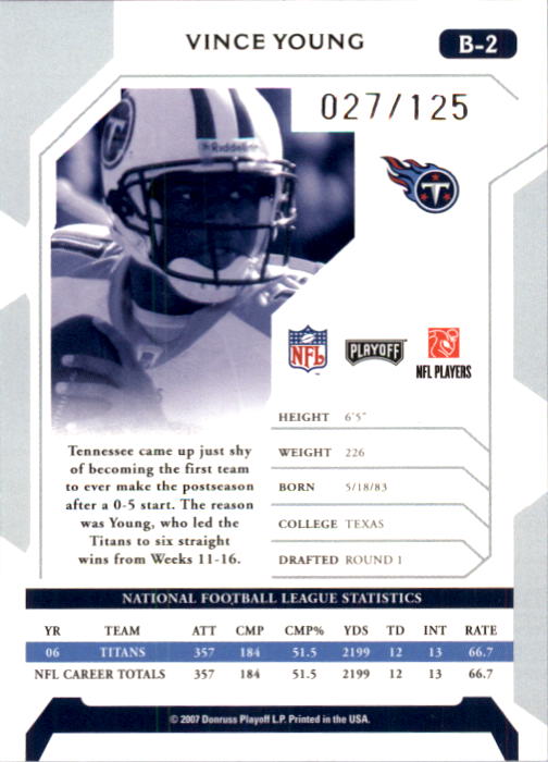 2007 Playoffs NFL Playoffs Preview Bonus Green #B2 Vince Young