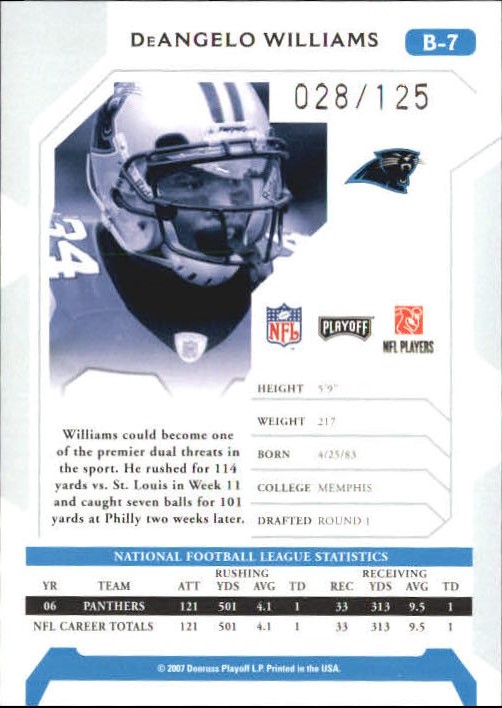 2007 Playoffs NFL Playoffs Preview Bonus Green #B7 DeAngelo Williams back image