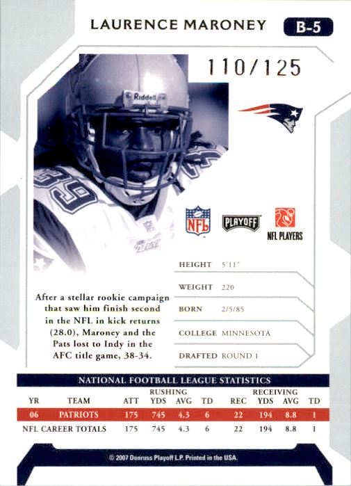 2007 Playoffs NFL Playoffs Preview Bonus Green #B5 Laurence Maroney