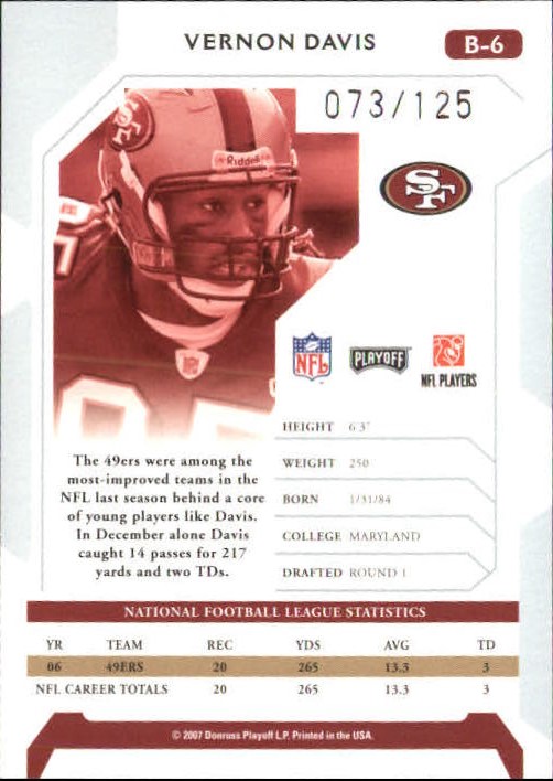2007 Playoffs NFL Playoffs Preview Bonus Green #B6 Vernon Davis