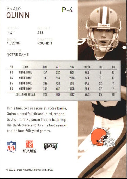 2007 Playoffs NFL Playoffs Preview #P4 Brady Quinn